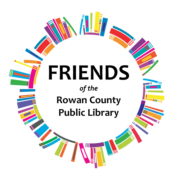Friends of the Rowan County Library logo with text centered in circle of colorful books
