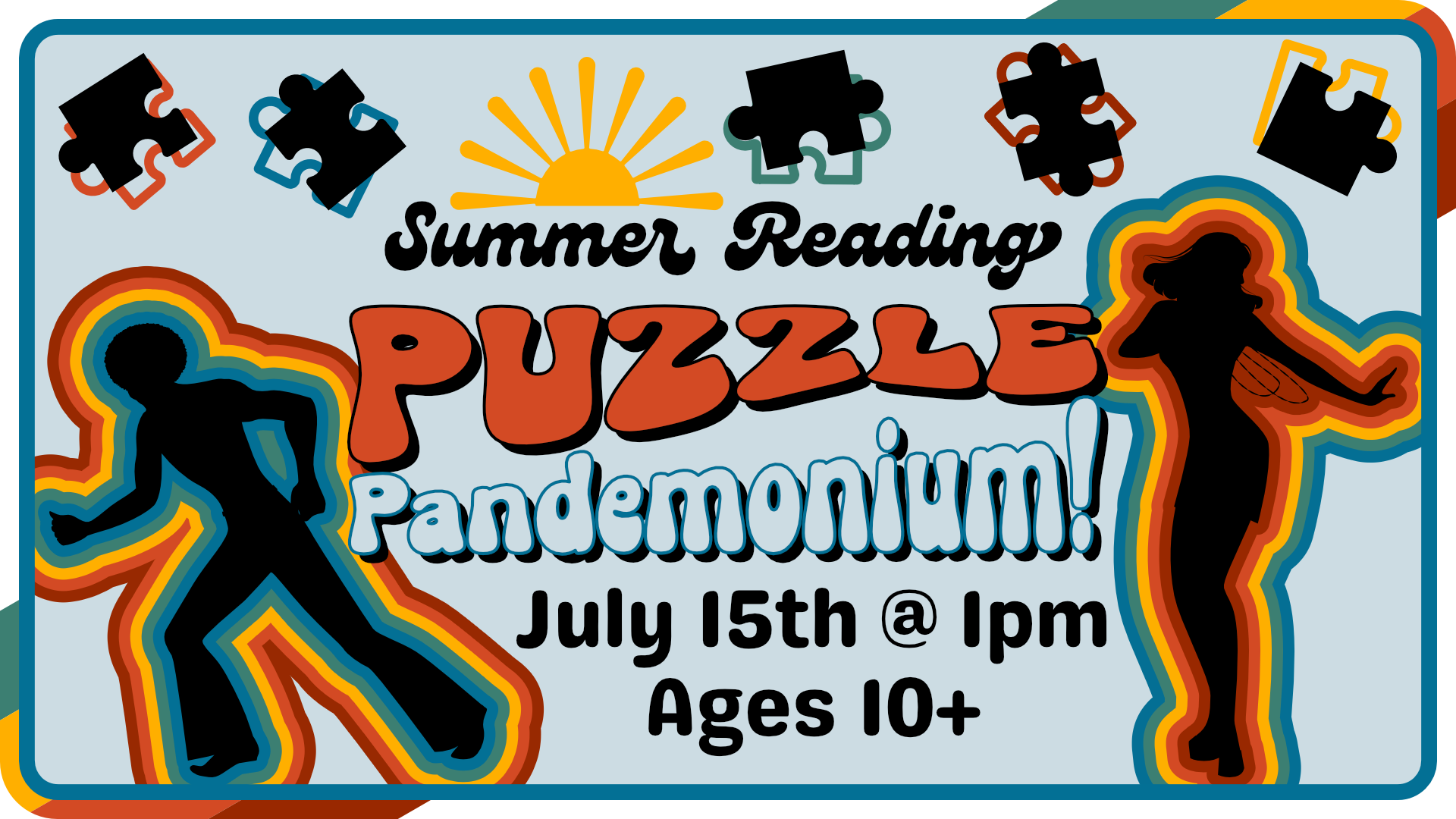 Summer Reading Puzzle Pandemonium for teams of age 10+, July 15th at 1pm