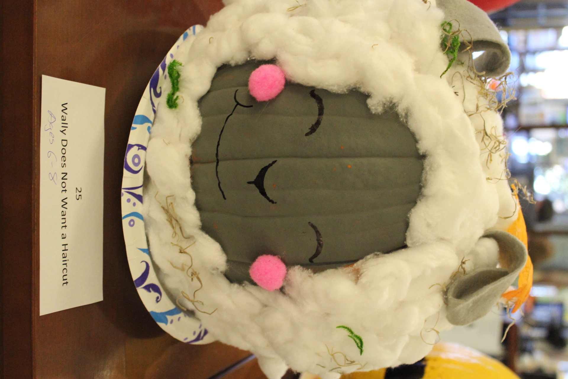 Pumpkin decorated as "Wally Does Not Want a Haircut"