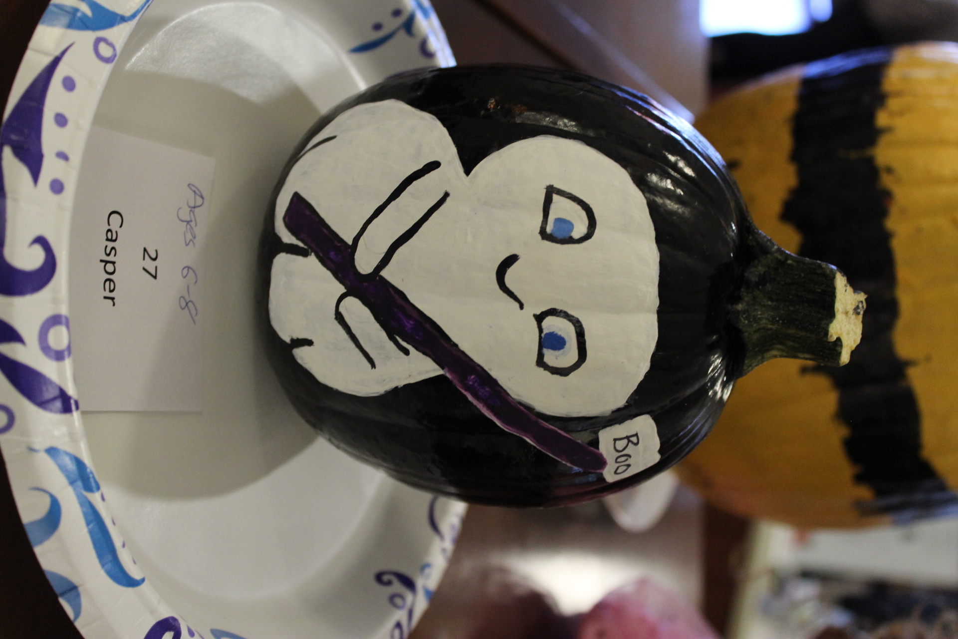 Pumpkin decorated as "Casper the Friendly Ghost"