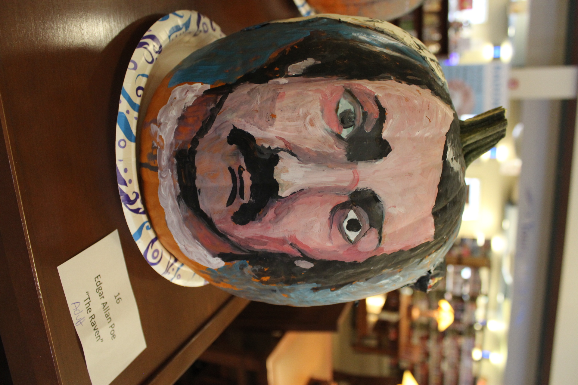 Pumpkin decorated as "Edgar Allen Poe"