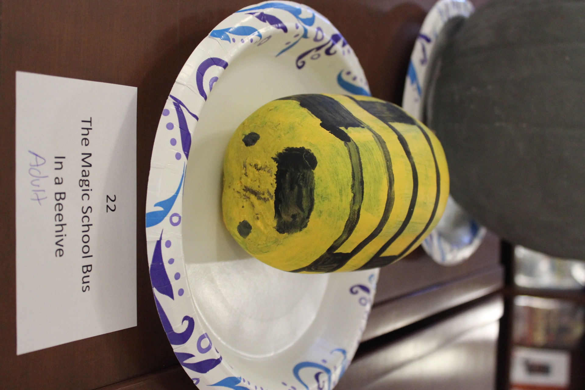 Pumpkin decorated as "The Magic School Bus in a Beehive"