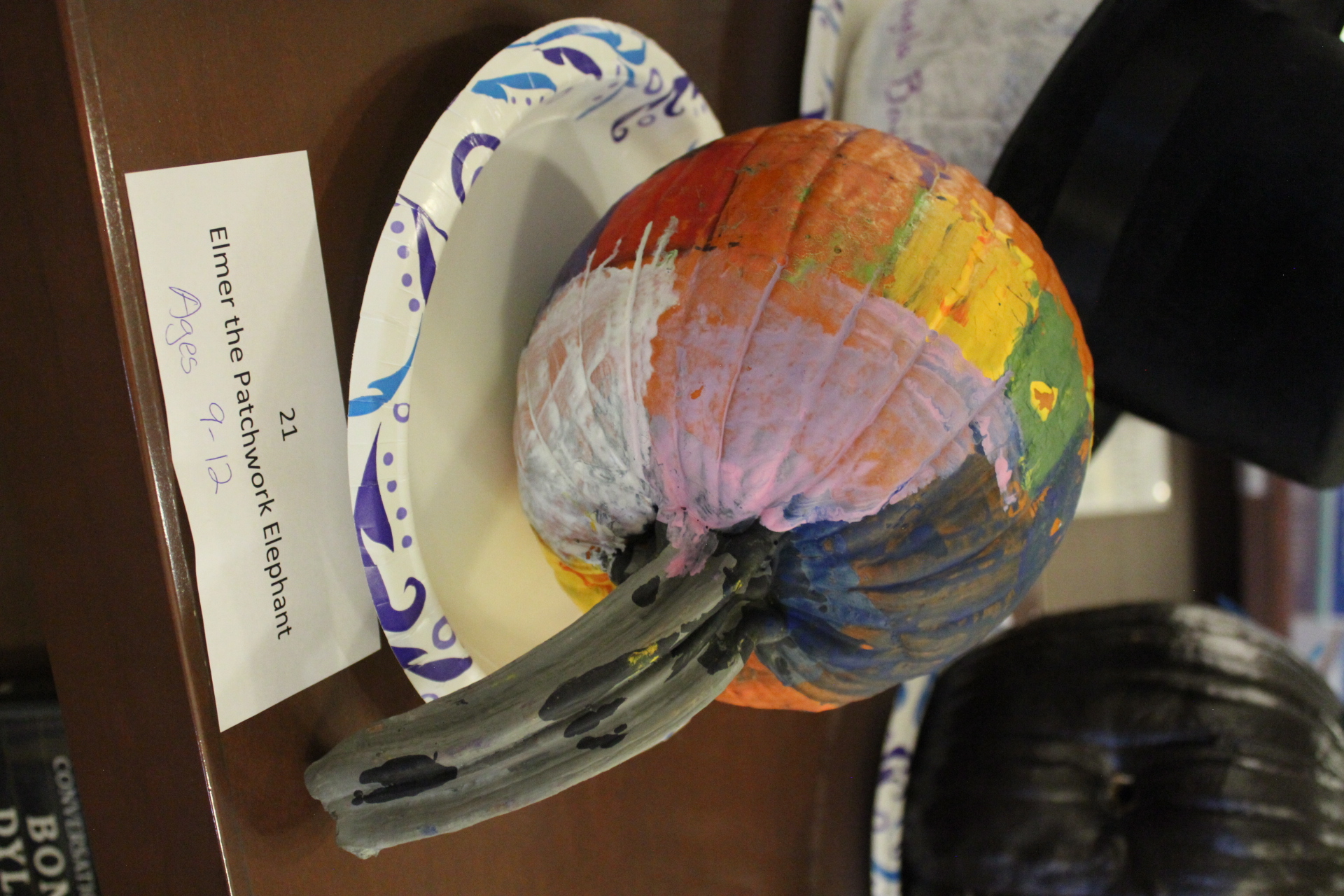 Pumpkin decorated as "Elmer the Patchwork Elephant"