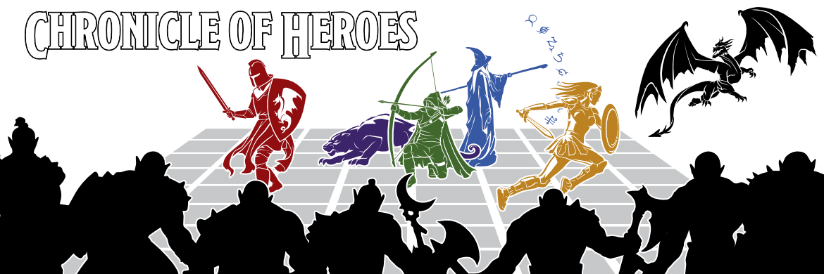 Simply vector image of fantasy battle with enemies in black and adventurers in colors