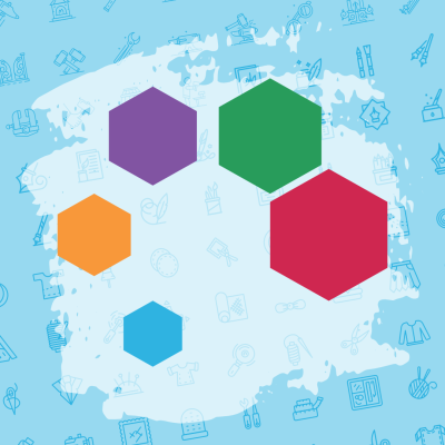 RCPL library of things logo, a blue, orange, purple, green, and red hexagon forming a spiral
