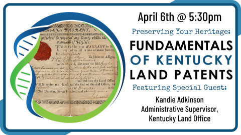 Preserving Your Heritage, first Thursday monthly at 5:30pm, intended for ages 18+