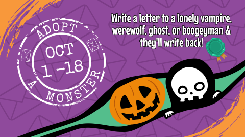 Adopt a monster, October 6 through October 18, ages 12 and younger