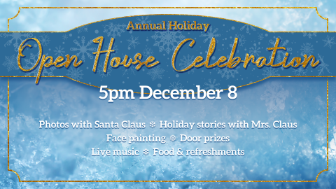 Holiday open house, 5pm December 8, all ages