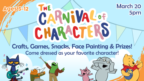 Carnival of characters, 5pm March 20, ages 3 through 12
